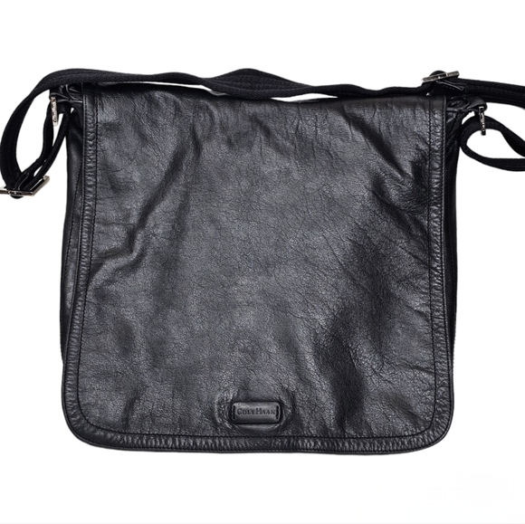 Cole Haan Black Soft Leather Messenger Bag, Snap Button Closure, EUC - Picture 1 of 13